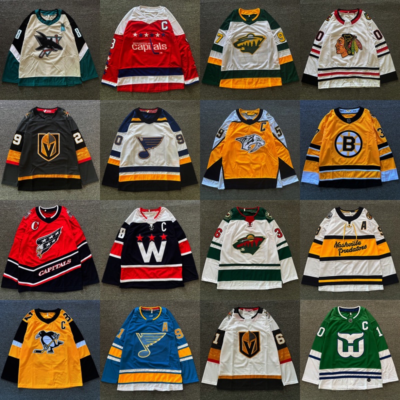 เสื้อกีฬาแขนสั้น ปักลาย Nhl Hockey Jersey ทรงหลวม ขนาดใหญ่ สไตล์ฮิปฮอป แฟชั่นเรโทร