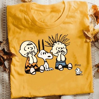 เสื้อยืดแขนสั้น คอกลม พิมพ์ลายการ์ตูน Snoopy และนกชาร์ลีบราวน์ สําหรับผู้ใหญ่ และเด็กผู้ชาย ไซซ์ XS - 3XL