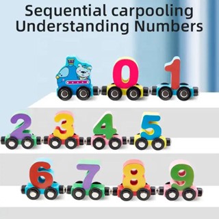 รถไฟไม้ แม่เหล็ก ตัวเลข ของเล่นสําหรับเด็กผู้ชาย เด็กผู้หญิง ตัวอักษรไม้ ประกอบลากดึง ตัวต่อ รถของเล่น
