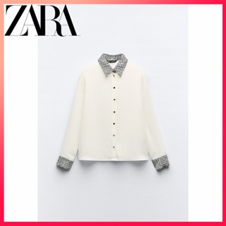 Zara ใหม่ เสื้อเชิ้ต เย็บปะติดปะต่อกัน ฤดูใบไม้ร่วง สําหรับผู้หญิง