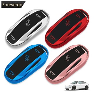 Forevergo เคสกุญแจรีโมตรถยนต์ TPU แบบนิ่ม ทนทาน 3 ปุ่ม อุปกรณ์เสริม สําหรับ Tesla Model 3 Model Y Model X Model S B5M9