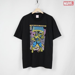 SO.BEST เสื้อยืด Marvel Thanos สกรีนหน้า ผ้าสีดำลิขสิทธิ์แท้มาร์เวล