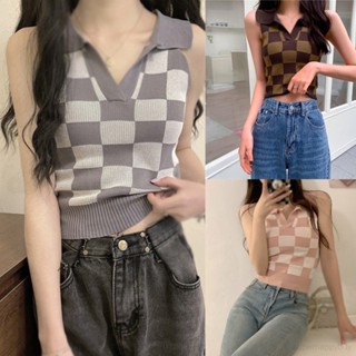 เสื้อกั๊ก คอปก ลายสก๊อต แบบพับได้ สําหรับผู้หญิง