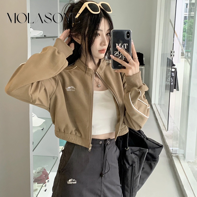 Molasome เสื้อแจ็กเก็ตลําลอง แขนยาว เข้ารูป สีพื้น สําหรับผู้หญิง 2023