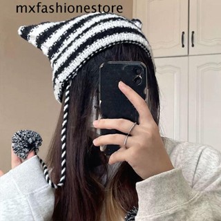 Mxfashione หมวกหูแมว หมวกฝากระโปรงน่ารัก สร้างสรรค์ สําหรับผู้หญิง ฤดูใบไม้ร่วง ฤดูหนาว ปีศาจ การ์ตูน ขนสัตว์ กะโหลกศีรษะ ผู้หญิง หมวกฤดูหนาว