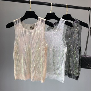 เสื้อกล้ามเซ็กซี่ประดับเพชรตาข่าย ใส่ได้ทั้งชายและหญิง รุ่นWZ1003
