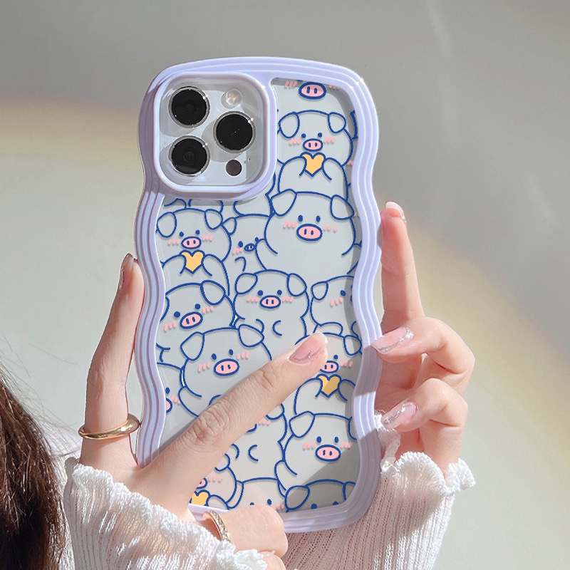 หยักเคสซิลิโคนสำหรับ for iPhone 11 14 Pro Max 13 12 15 Pro Max XR 7 8 Plus XS Max 15 14 Pro SE เคสโทรศัพท์ลายหมูน่ารัก