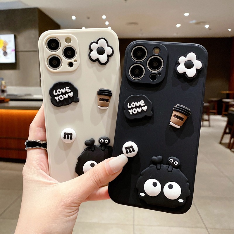 สําหรับ TECNO POVA 5 4 Pro Spark 10 10C Camon 20 Pro Spark GO POP 5 4 LTE POVA 3 NEO Spark 8C 8P 7T 7 Pro 6 GO Air Camon 40 16 3D ถ่านหินสีดํากาแฟสนุกน่ารัก เคสโทรศัพท์
