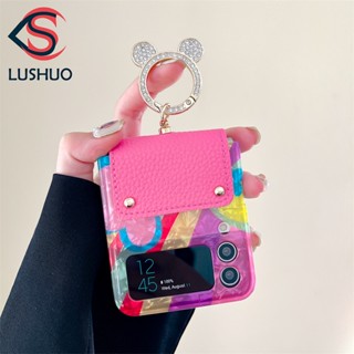 Lushuo เคสโทรศัพท์มือถือ ปิดด้านหลัง ลายมิกกี้เมาส์น่ารัก พร้อมแหวนขาตั้ง หลากสี สําหรับ Samsung Galaxy Z Flip 3 5G and Z Flip 4 Z Flip3 ZFlip3 ZFlip 3 Z Flip4 ZFlip 4