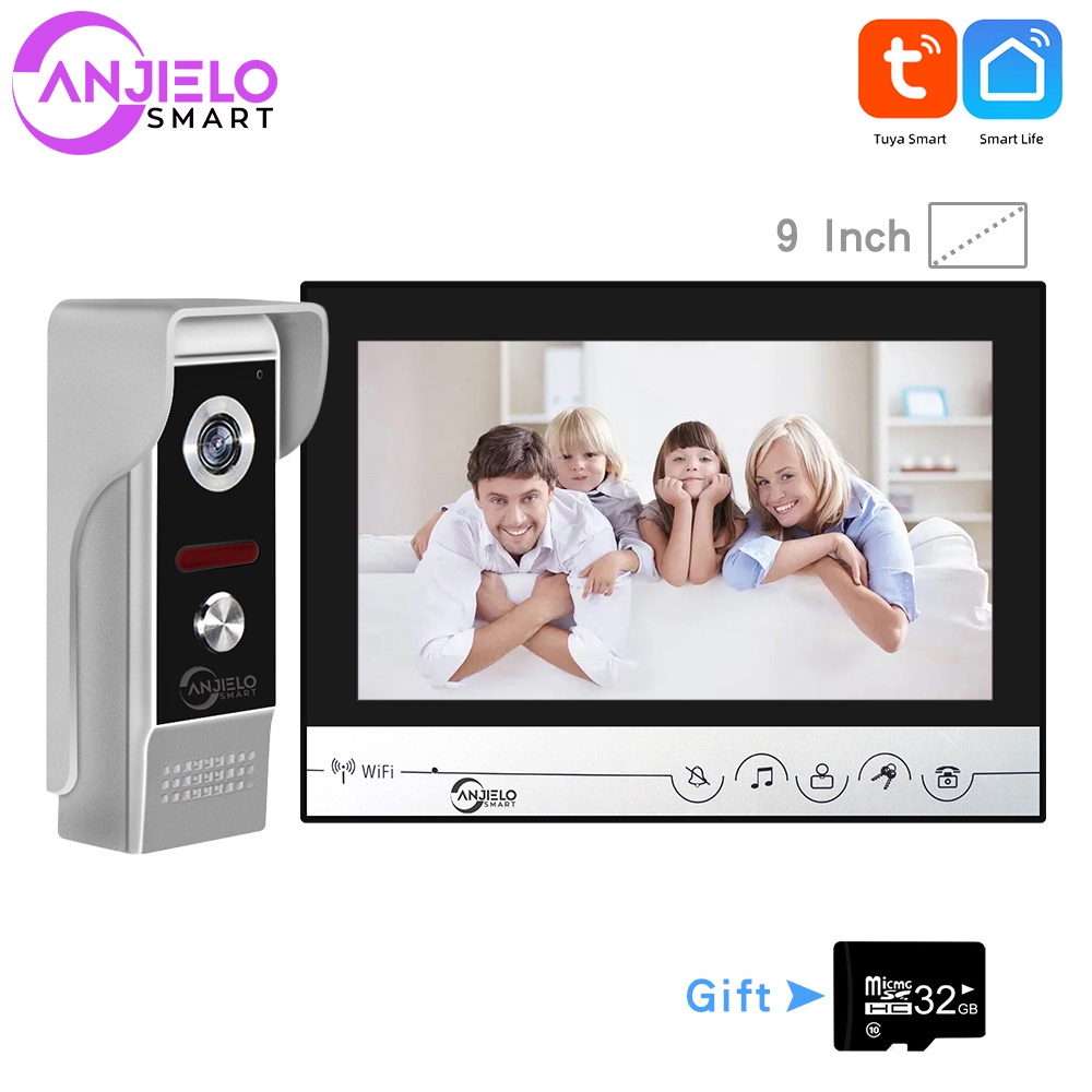 ANJIELO 9 นิ้ว Tuya Video Intercom System สมาร์ทโฮม Doorphone Apartment Doorbell Wifi กล้อง