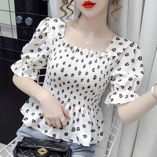 เสื้อเชิ้ตแขนพัฟ คอสี่เหลี่ยม ผ้าชีฟอง และกระโปรง เอวแคบ สําหรับผู้หญิงวัยกลางคน