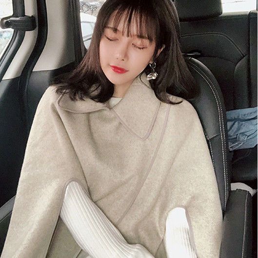 เสื้อโค้ทคลุมไหล่ ผ้าขนสัตว์ ทรงหลวม แฟชั่นฤดูใบไม้ร่วง และฤดูหนาว สําหรับผู้หญิง