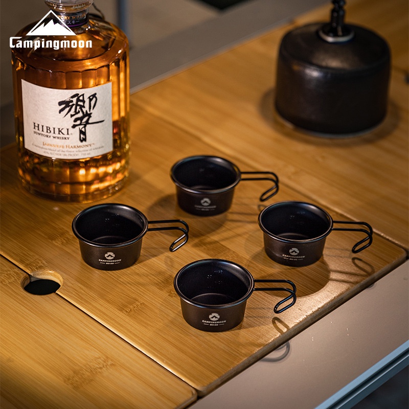 Campingmoon BKS-050 แก้วสแตนเลสชุบทิตาเนียมดำ สำหรับดื่มชากาแฟแคมป์ปิ้ง วัสดุปลอดภัยไร้สารพิษ ออกแบบใช้งานได้หลายรูปแบบ ซ้อนเก็บสะดวก จำเป็นสำหรับปิกนิก