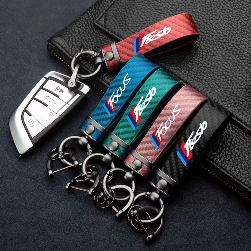 For Ford Focus 3 4 ST MK3 MK4 Fiesta Car Accessories Carbon fiber Car Key Pendant Split Rings Keycha