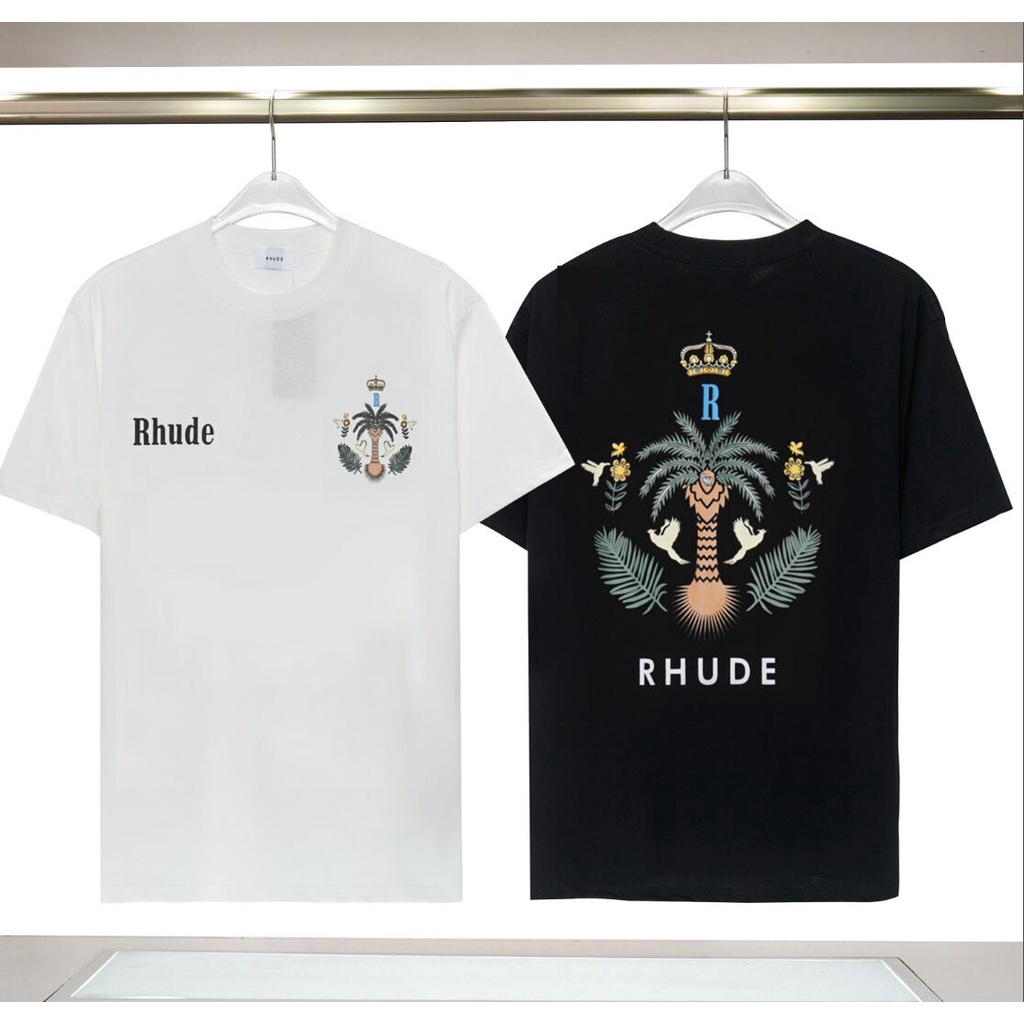 Rhude - เสื้อยืดแขนสั้นลําลอง ทรงหลวม แฟชั่นสําหรับผู้ชาย และผู้หญิง