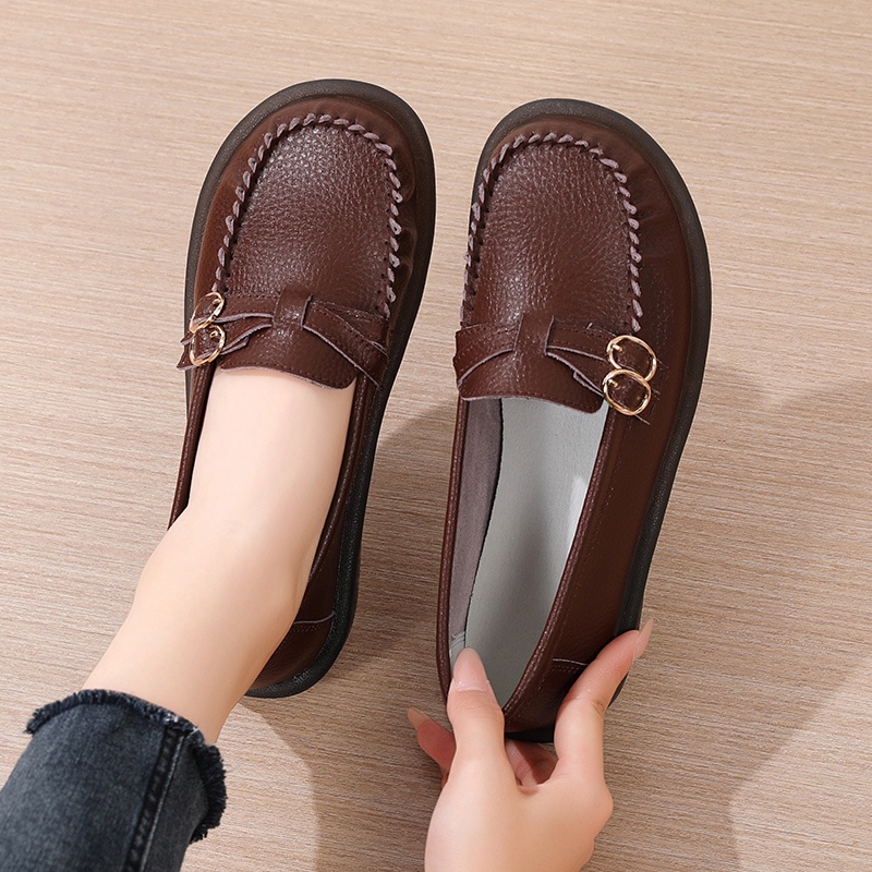 【5 สี ขนาดใหญ่ 35-44】รองเท้าโลฟเฟอร์ลําลอง หนังโคเรียม พื้นนิ่ม กันลื่น แฟชั่นสไตล์เกาหลี สําหรับสตรี OD05