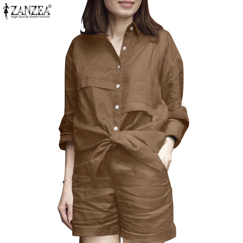 Zanzea ชุดเสื้อแขนยาว คอปก ขากว้าง สไตล์เกาหลี สําหรับผู้หญิง