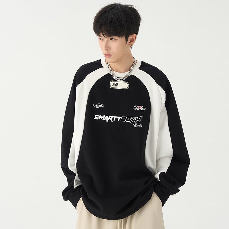 Live GREAT เสื้อกันหนาวลําลอง แขนยาว คอกลม พิมพ์ลาย สไตล์เรโทร ทรงหลวม สําหรับผู้ชาย
