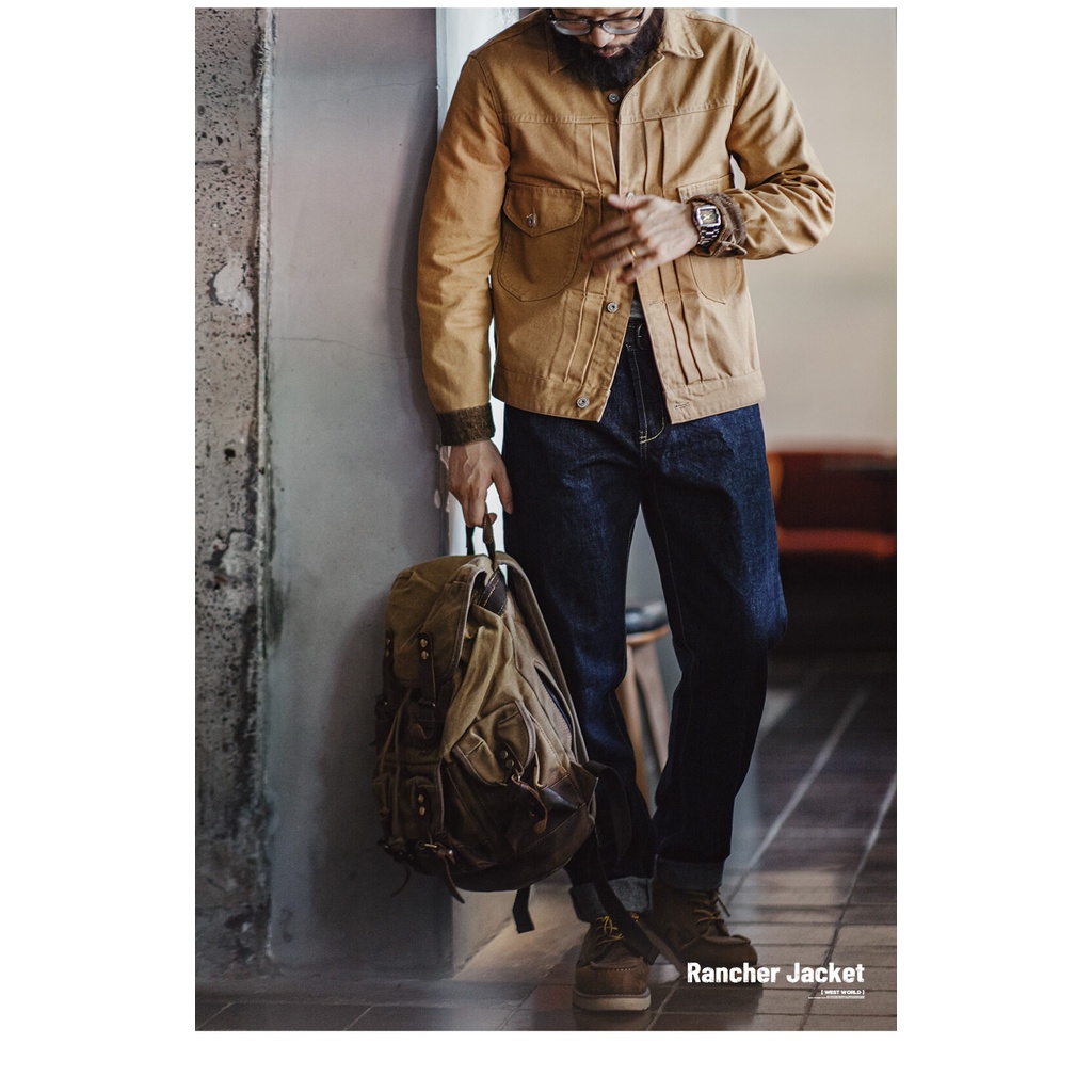 MADEN ยี่ห้อ Workwear สไตล์ฤดูใบไม้ร่วงใหม่ผู้ชายเยาวชนกลางแจ้งขี่จักรยาน Tough Guy American Retro Western Ranch แจ็คเก็ต Maillard Heavy Duty ผ้าใบเสื้อโปโล Boy Denim Coat