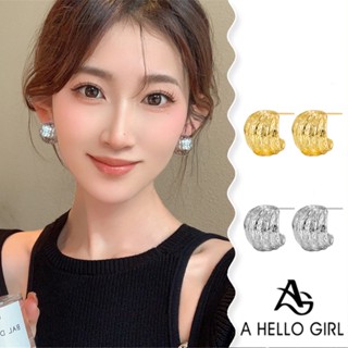 A HELLO GIRL ใหม่ ต่างหู พื้นผิวย่น สีทอง หรูหรา แฟชั่นฤดูใบ…