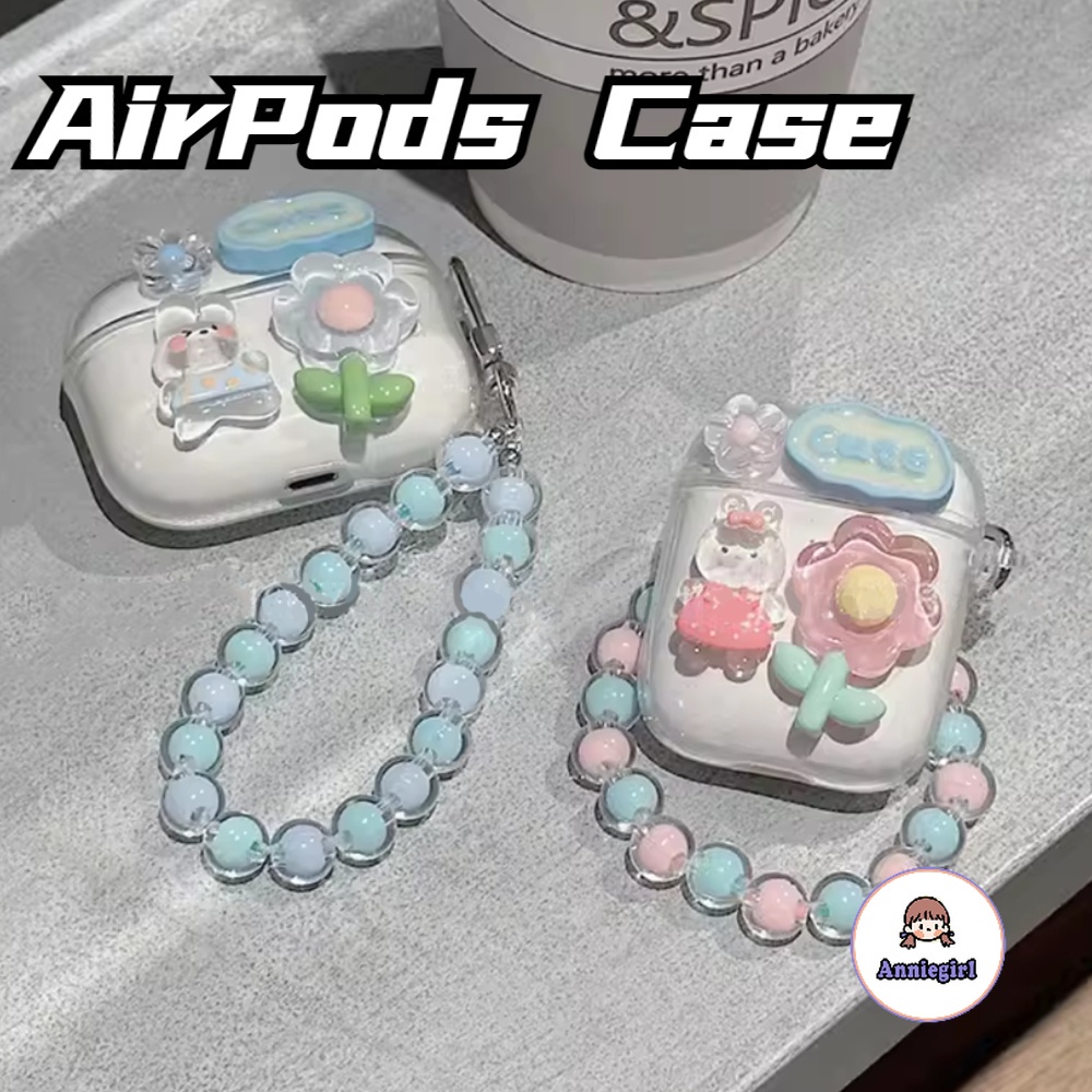 Girly 3D ดอกไม้กระต่ายลูกปัดหูฟังสําหรับ Airpods 1 2 3 4 AirPod Pro 2 หูฟังไร้สายบลูทูธ Soft Clear ชุดหูฟังฝาครอบป้องกัน