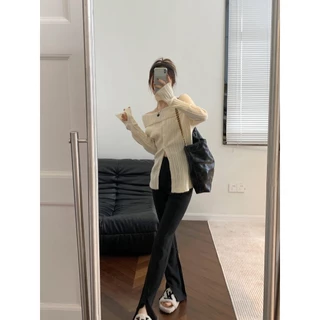 Gakki เสื้อยืดหญิงไหมพรมปาดไหล่แขนยาวกันหนาว ผญ ผ้านิ่มใส่สบาย ฟรีไซส์ พร้อมส่ง A3199#