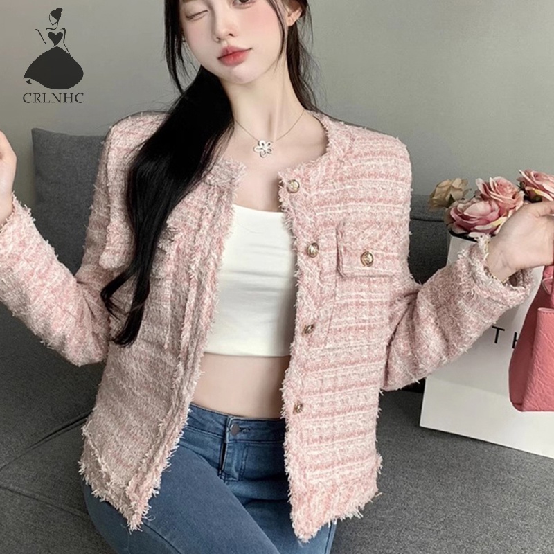 Kans เสื้อแจ็กเก็ตทวีต แขนยาว กระดุมแถวเดียว สง่างาม แฟชั่นฤดูหนาว สําหรับผู้หญิง TH