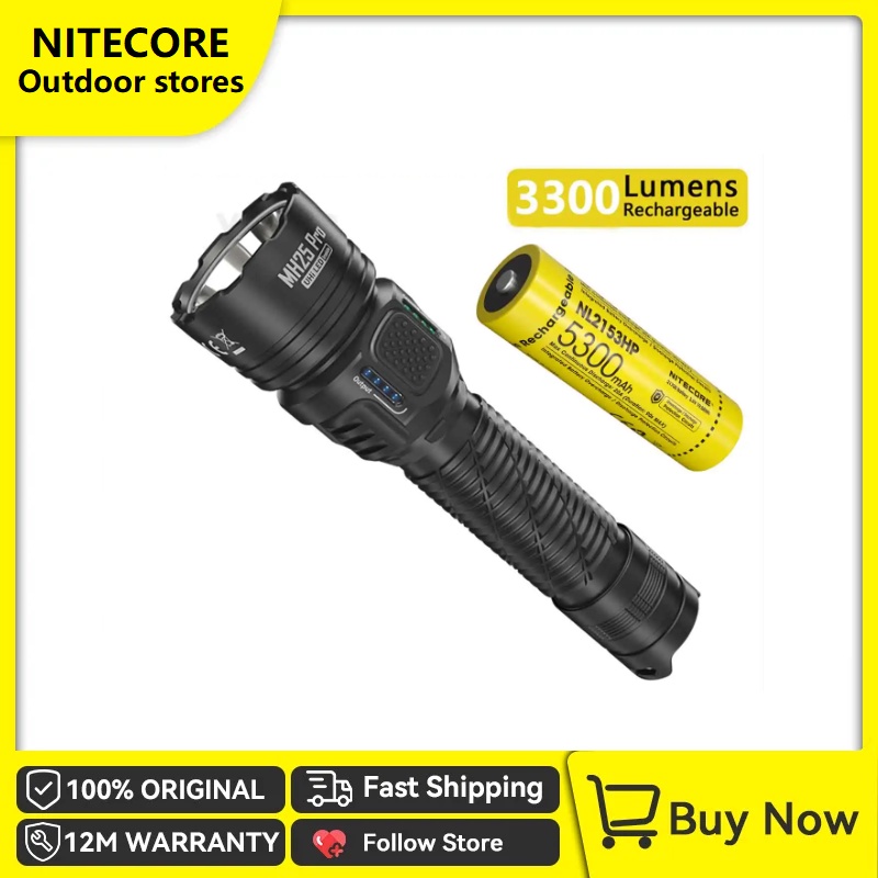 NITECORE MH25 PRO 3300 Lumen ไฟฉายกลางแจ้ง Strong Light Ultra Bright Long Range ชาร์จกลยุทธ์แบบพกพา