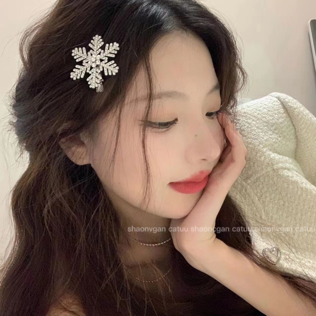 กิ๊บติดผม รูปเกล็ดหิมะ ประดับเพชร หรูหรา เครื่องประดับผม ออกแบบดี เหมาะกับฤดูใบไม้ร่วง และฤดูหนาว