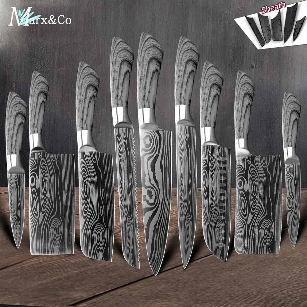 Kitchen Knife 7Cr17 440C Stainless Steel Japanese Santoku Knives Set Chef Cleaver Knife Damascus Pat