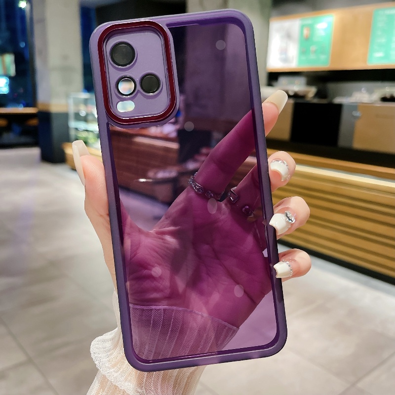 เคส VIVO y21 y21t y21s y21a y21e y21g y33s โปร่งใสหลายสีป้องกันเลนส์กล้องแฟลชไฟฟ้าเคสโทรศัพท์