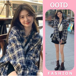 mimi&didi เสื้อเชิ้ตแขนยาวลายสก๊อต เสื้อแฟชั่นผู้หญิง วินเทจ…