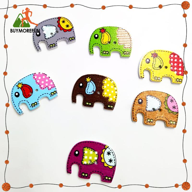 [Buymorefun] กระดุมแบน รูปช้าง สีสันสดใส สําหรับเย็บผ้า สมุดภาพ 50 ชิ้น