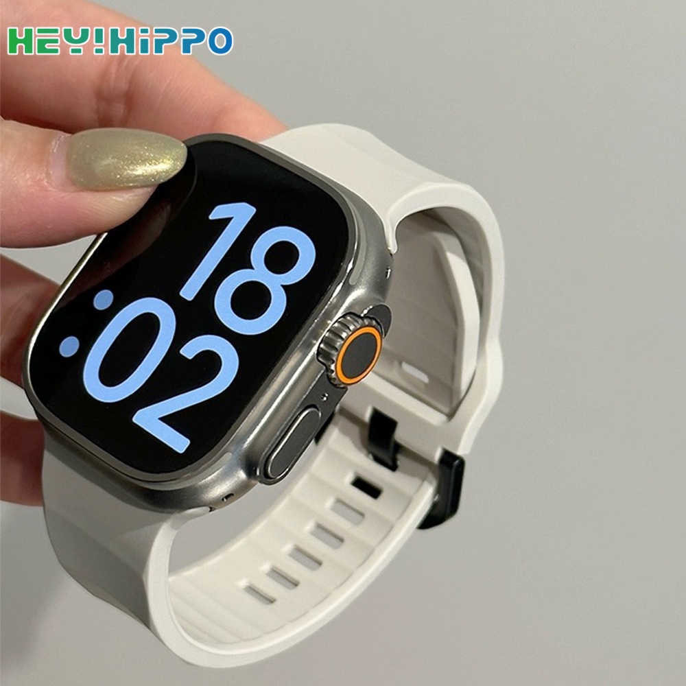 สายนาฬิกาข้อมือซิลิโคน หัวเข็มขัดสีดํา สําหรับ iwatch series 10 9 8 7 6 5 SE 4 3 45 44 42 41 40 38 49 มม.46 มม.Series10 42 มม.