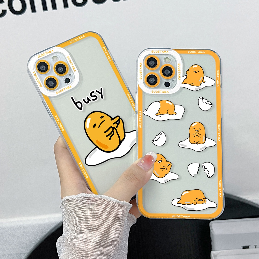 เคสโทรศัพท์มือถือแบบนิ่ม ใส กันรอยเลนส์กล้อง ลายการ์ตูนไข่ขี้เกียจ Gudetama สําหรับ iPhone 15 14 13 