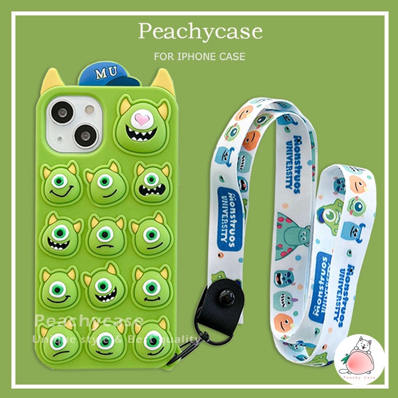 เคสโทรศัพท์มือถือ ซิลิโคน กันกระแทก ลายการ์ตูนมอนสเตอร์ พร้อมสายคล้อง สําหรับ iPhone 15 14 13 12 11 Pro Max Xr Xs SE 2020 8 7 Plus 6