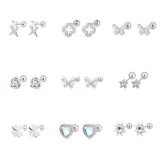 1 คู่ Hikaw ชุดต่างหูเกลียว สีเงิน ต่างหูรัก สําหรับผู้หญิง …