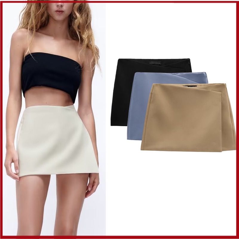 Zara กางเกงกระโปรง เอวสูง ทรงไม่สมมาตร แฟชั่นฤดูใบไม้ร่วง สําหรับผู้หญิง 4661515