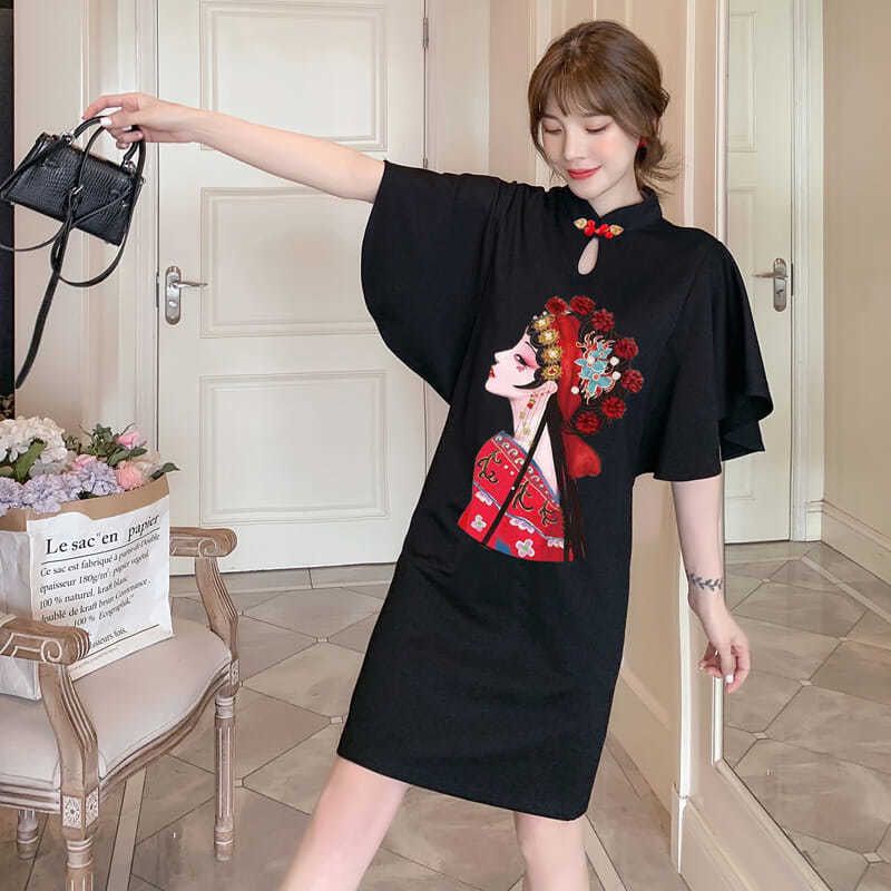 M-5XL 40-150kg ผู้หญิง Plus ขนาด Cheongsam ชุด Qipao hanfu สไตล์จีนชุดอินเทรนด์เก่าเก่าพิมพ์ดอกไม้