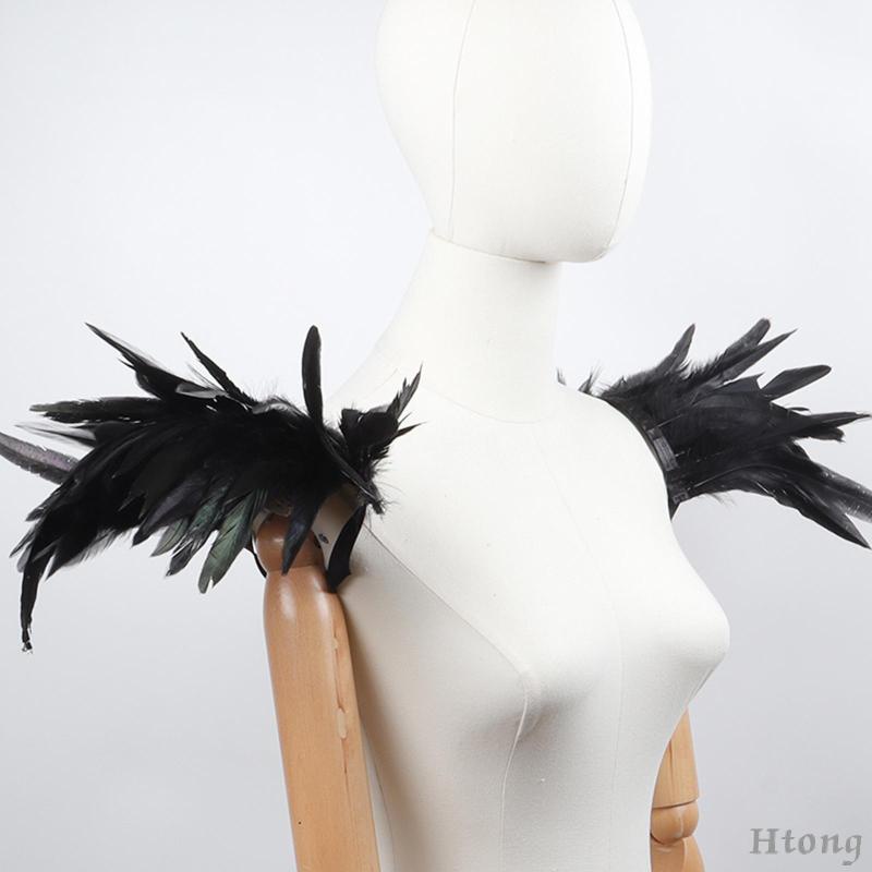 [Htong] อินทรธนูไหล่ เสื้อคลุมอินทรธนูขนนก ผ้าคลุมไหล่เคปขนนก ผ้าคลุมไหล่ขนนก สําหรับการแสดงบนเวทีคอสเพลย์