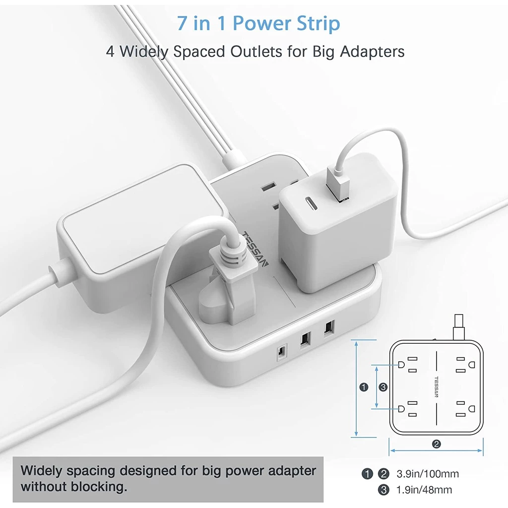 TESSAN ปลั๊กไฟสายขยาย พร้อม USB และ TypeC thumbnail 8