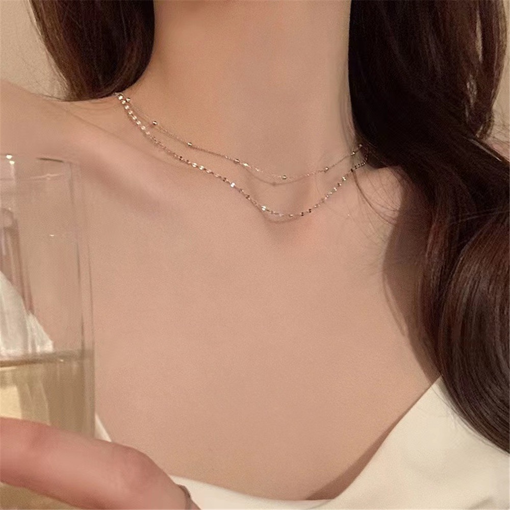 สร้อยคอผู้หญิงหรูหรา Niche High-end Double-layer Stacked Plain Chain Clavicle Chain Choker