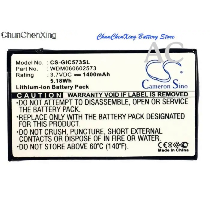 AC Cameron Sino 1400mAh Battery WDM060602573 for Gigabyte GC-RAMDISK, GC-RAMDISK 1.1, GC-RAMDISK 1.2