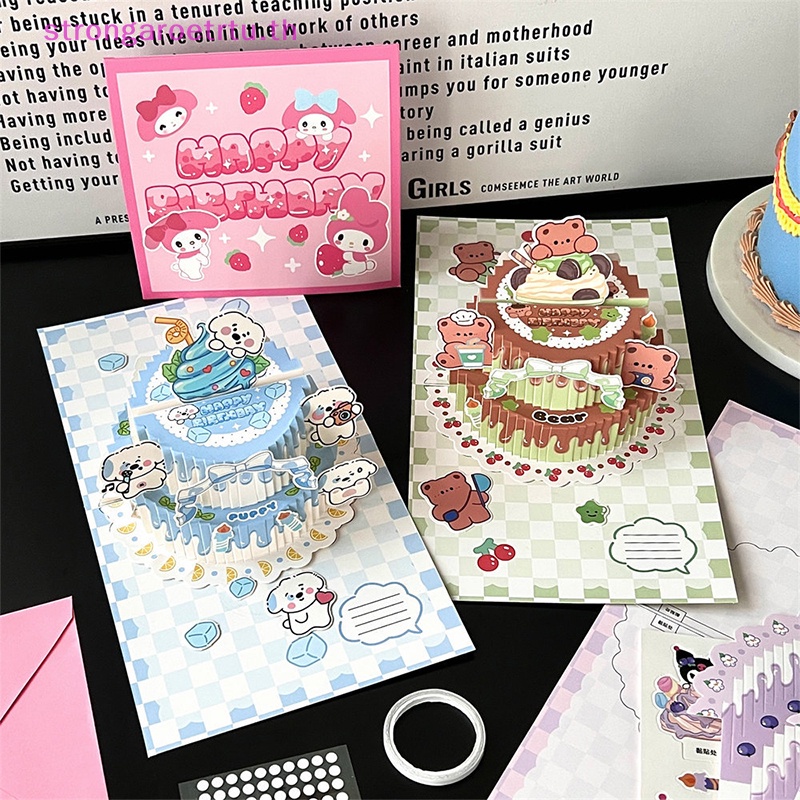 Strongaroetrtu การ์ตูนน่ารักพับได้ 3D Up วันเกิด Greeg การ์ดเค้กวันเกิด Blessing Card สําหรับแม่ภรรยาน้องสาวเด็กผู้หญิงเพื่อนของขวัญ TH - รูปที่ 4