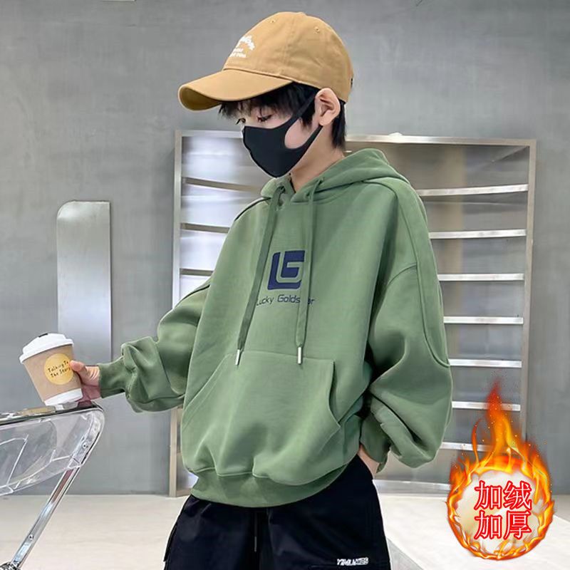 เสื้อขนแกะ ผ้าฝ้ายแท้ แบบหนา เข้ากับทุกการแต่งกาย แฟชั่นฤดูใบไม้ร่วง และฤดูหนาว สไตล์เกาหลี สําหรับเด็กผู้ชาย