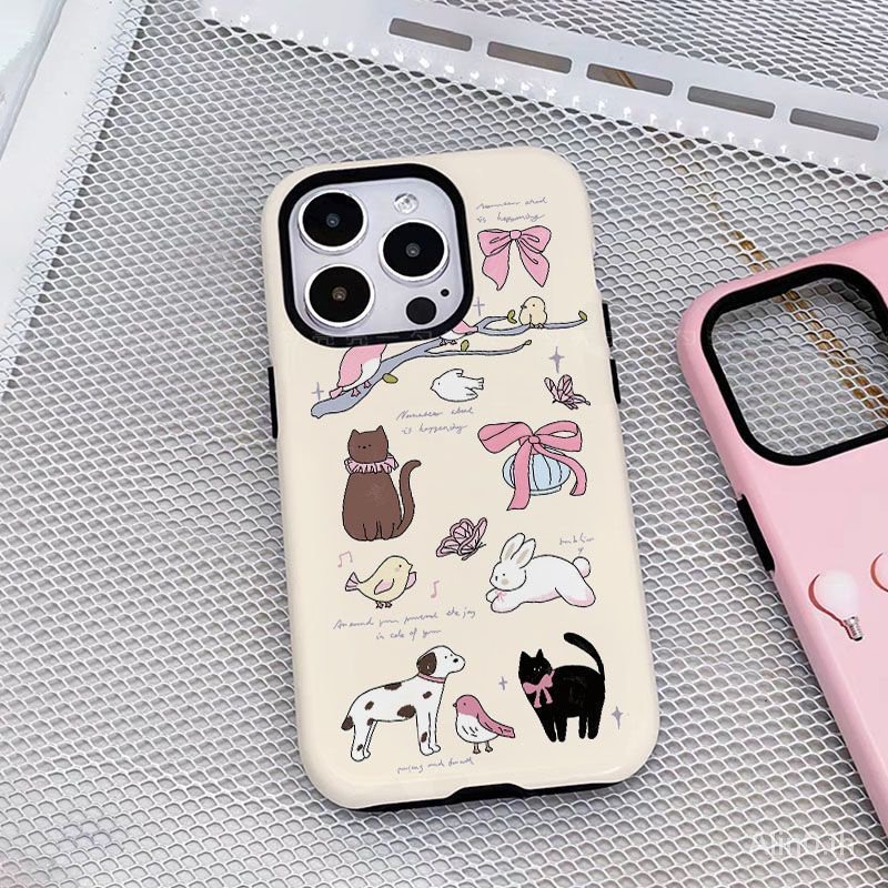 เคสโทรศัพท์มือถือ สองชั้น กันกระแทก ลายการ์ตูนกระต่าย สองชั้น สไตล์เกาหลี สําหรับ iPhone 7 8 Plus x 