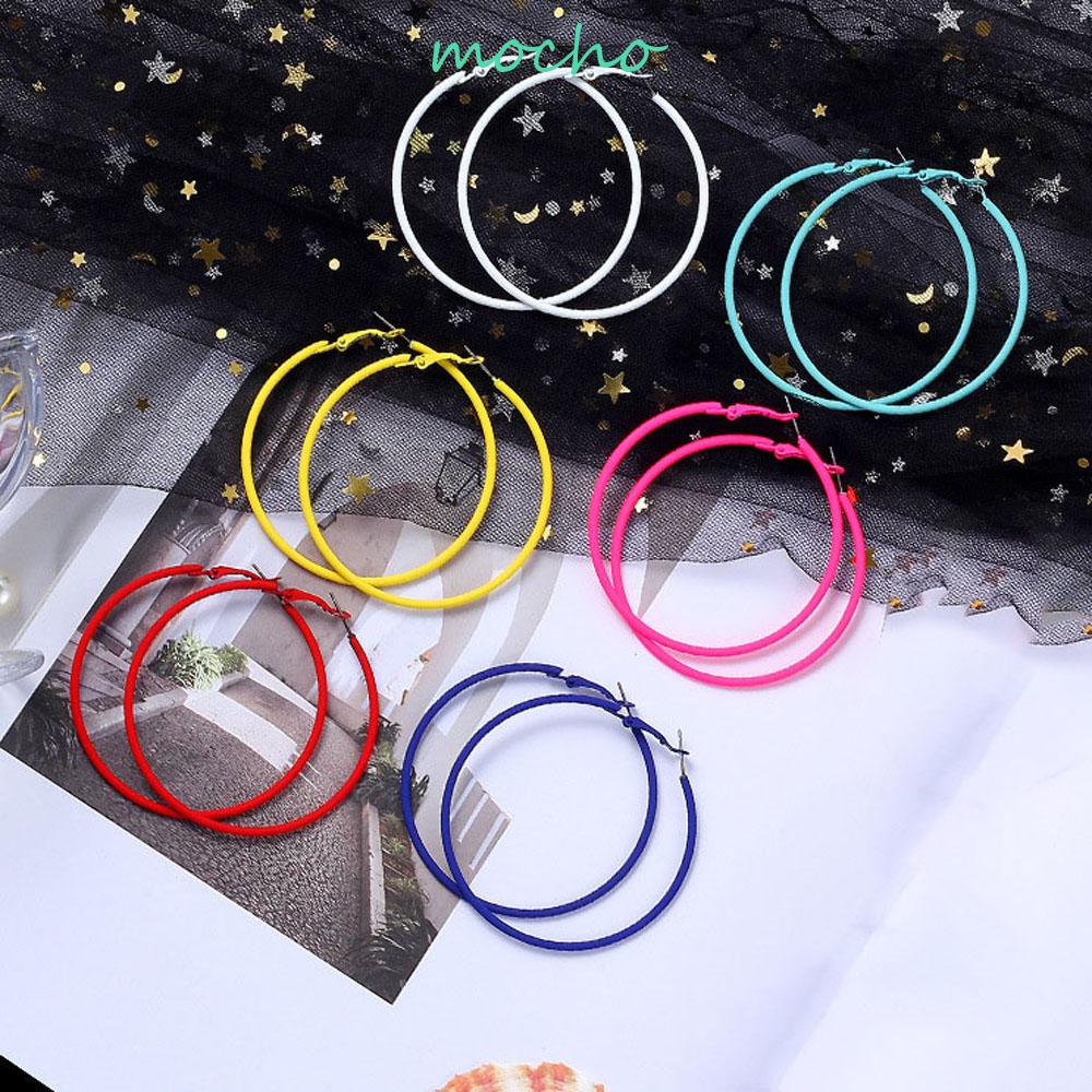 Mocho ต่างหูห่วง ทรงกลม ขนาดใหญ่ เส้นผ่าศูนย์กลาง 6 ซม. สีแคนดี้ เครื่องประดับ สําหรับผู้หญิง