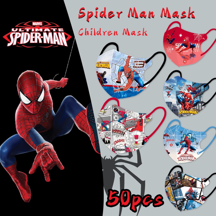 ใหม่ หน้ากากอนามัย 3D ลายสไปเดอร์แมน สามมิติ ระบายอากาศ ใช้แล้วทิ้ง ทนทาน สําหรับเด็ก