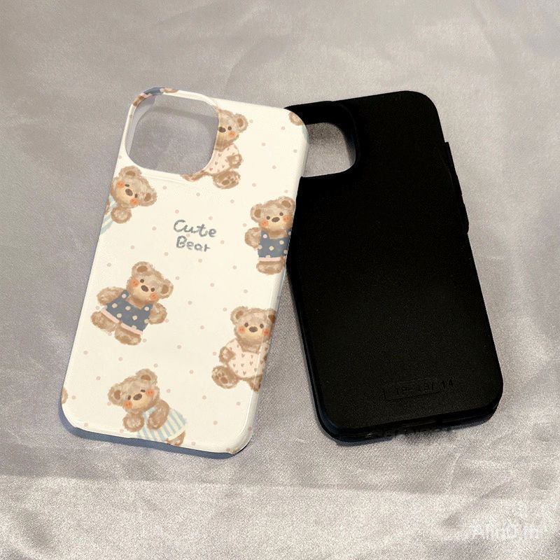 เคสโทรศัพท์มือถือ ลายการ์ตูนหมีน่ารัก สองชั้น กันกระแทก รูขนาดใหญ่ สําหรับ iPhone 7 8 Plus x xs xr xsmax 11 12 13 14 15 pro max เคสป้องกันโทรศัพท์มือถือ PNJN