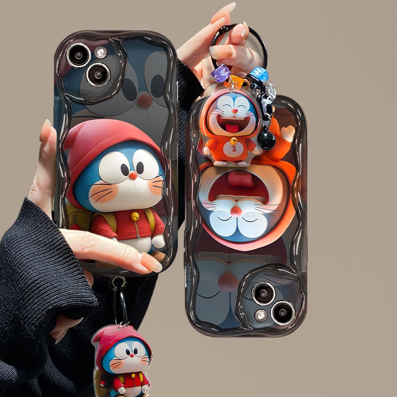 เคสโทรศัพท์มือถือแบบนิ่ม TPU ลายการ์ตูนโดราเอมอนหัวเราะน่ารัก สีดํา หรูหรา พร้อมที่แขวน สําหรับ Samsung Galaxy A20 A20S A21S A22 A23 A24 A30 A31 A32 A33 A52 A52S A34 A50 A50S A51 A71 A72 A53 A54 A73 / Samsung Galaxy S21 S22 S23 Ultra